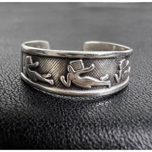 Vtg Sterling Silver Virgo Toe Ring Zodiac Knuckle Open Back Ring Flying Virgins